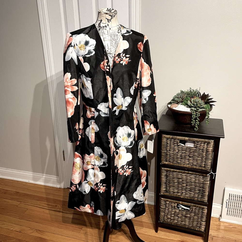 NWT John Meyer Floral Vintage 1-Button tailored long cover formal evening 8